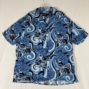 THE KOOPLES, MEN'S FLOWING, PRINTED, SHIRT WITH CUBAN BLUE COLLAR